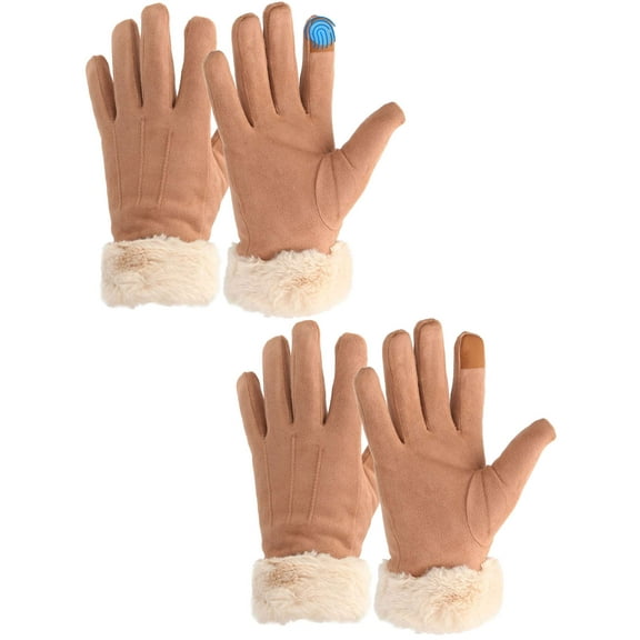 Gustave 2 Pairs Women's Suede Touchscreen Gloves Winter Warm Thermal Gloves Soft Fleece Lining Gloves for Cold Weather Outdoor Driving Ski, Khaki