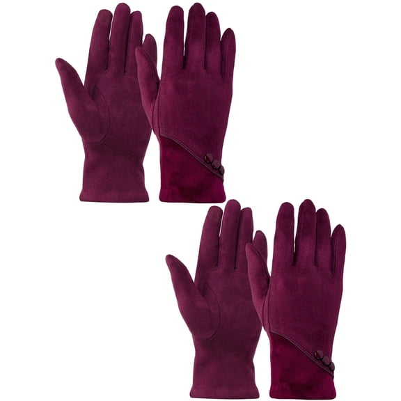 Gustave 2 Pairs Womens Winter Warm Gloves Touchscreen Texting Gloves Fleece Lined Windproof Driving Gloves Stylish Suede Dress Gloves for Cold Weather - Red