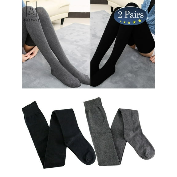 Gustave 2 Paris Women Girl Extra Long Fashion Thigh High Socks Over the Knee High Boot Stockings Leg Warmers Lady Party Dress "Black & Gray, 2 Pair"