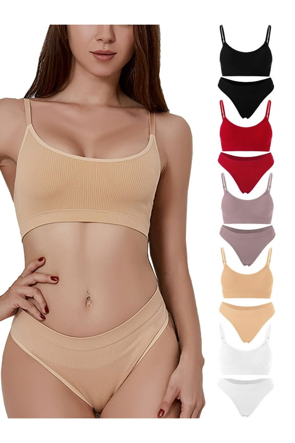 2 Pieces Seamless Lingerie for Women Comfortable Wire Free Bra and Panty Set Push Up Sports Bra and Thong Underwear Set "White, 2XL"
