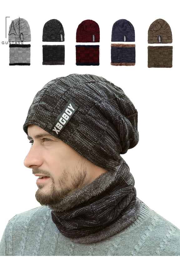 2-Pieces Winter Beanie Hat Scarf Set Warm Knit Hat Thick Knit Skull Cap for Men Women Christmas New Year Gift "Black"