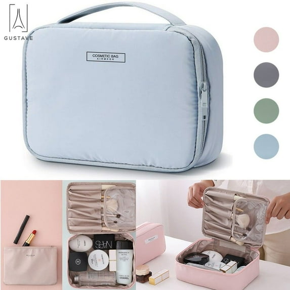 Gustave 2 in 1 Portable Travel Makeup Beauty Bag Waterproof Multifunction Cosmetic Organizer with Inner Pouch "Light Blue"
