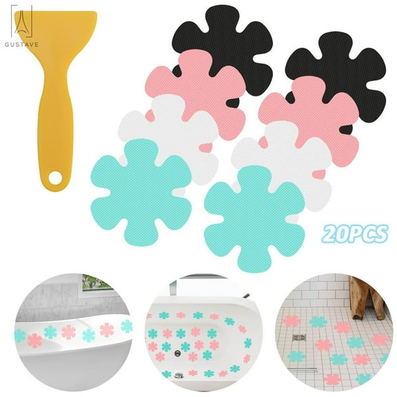 Gustave 20PCS Bathtub Stickers Non-Slip, Safety Shower Treads Adhesive Appliques Anti Slip Shower Stickerswith Premium Scrape (White)