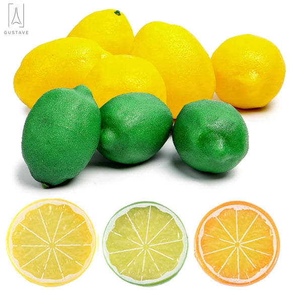 Gustave 20PCS Fake Lemon Slice Artificial Fruit Simulation Lifelike Model for Home Party Kitchen Wedding Decoration (Green+Yellow)