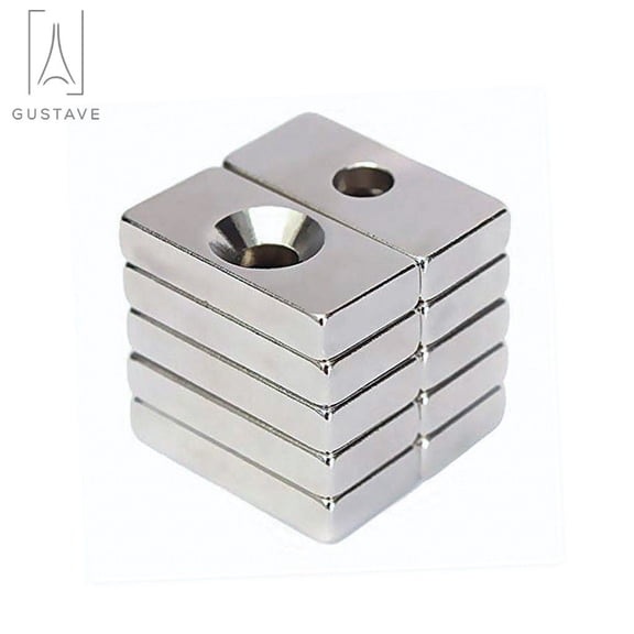 Gustave 20PCS Neodymium Countersunk Hole Magnets, 0.88 inch x 0.4 inch x 0.16 inch Strong Permanent Rare Earth Block Magnets N35 (Hole: 0.16 inch)