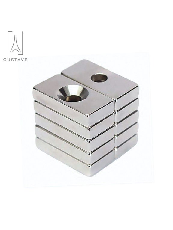 20PCS Neodymium Countersunk Hole Magnets, 0.88 inch x 0.4 inch x 0.16 inch Strong Permanent Rare Earth Block Magnets N35 (Hole: 0.16 inch)
