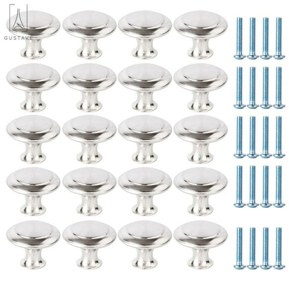 Gustave Hardware Knobs, 27 mm Round Cabinet Pull Knob Stainless Steel Brushed Silver 20 Piece