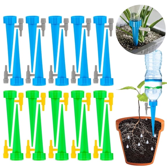 Gustave 20Pcs Self Watering Planter Insert, Plant Self Watering Spikes Auto Drippers Irrigation Devices with Slow Release Control Valve Switch "Green"
