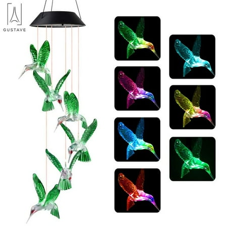 Gustave 29" Solar Led Automatically Color Changing Wind Chimes, LED Hanging Lamp Hummingbird Windchime Light for Outdoor Indoor Garden Pathway Yard Home Decor "Hummingbird"