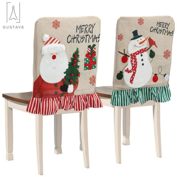 Gustave 2PCS Christmas Chair Covers Xmas Dining Room Chair Back Slipcovers for Holiday Decoration, Home Decor, Ceremony (Santa Claus)