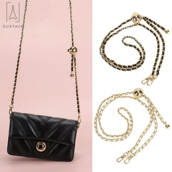 Gustave 2PCS DIY Alloy Leather Flat Chain Strap Handbag Chains Purse Chain Straps Shoulder Cross Body Replacement Straps with Metal Buckles (Black+White)