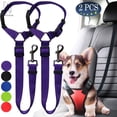 thumbnail image 1 of Gustave 2Packs Adjustable Pet Leash Seat Belt for Dogs and Cats, Nylon Seat Belt Strap, Dog Cat Seatbelt Harness for all Vehicles (Purple), 1 of 9