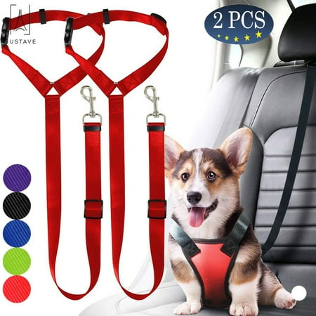 Gustave 2Packs Adjustable Pet Leash Seat Belt for Dogs and Cats, Nylon Seat Belt Strap, Dog Cat Seatbelt Harness for all Vehicles (Red)