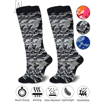 Gustave 2Pair Camo Compression Socks Nursing Performance Socks for Edema,Diabetic, Varicose Veins,Running Marathon Camouflage Pressure Socks "Black, S/M"