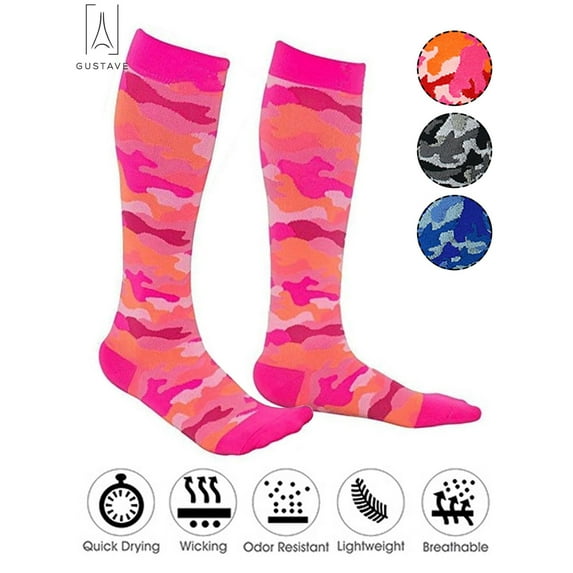 Gustave 2Pair Camo Compression Socks Nursing Performance Socks for Edema,Diabetic, Varicose Veins,Running Marathon Camouflage Pressure Socks "Pink, L/XL"