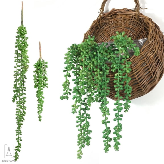 Gustave 2Pcs Artificial Hanging Plants, Fake Succulent String of Pearls Fake Hanging Vine for Wedding Party Home Kitchen Garden Wall Decoration Outdoor Indoor Ornaments "S"
