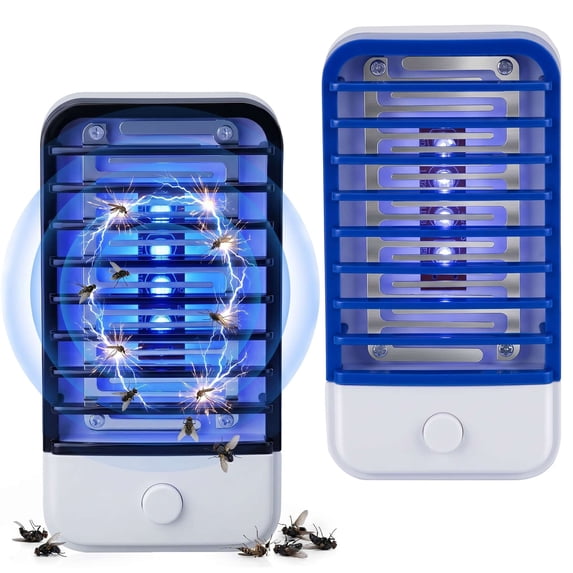 Gustave 2Pcs Electric Bug Zapper Indoor Plug in Mosquito Killer Lamp Flying Insect Traps with UV Lights - Black & Blue