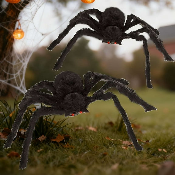 Gustave 2Pcs Halloween Giant Spider Decoration Scary Realistic Fake Hairy Spiders Prop for Halloween Party Indoor Outdoor Decor, Black 59" 49"