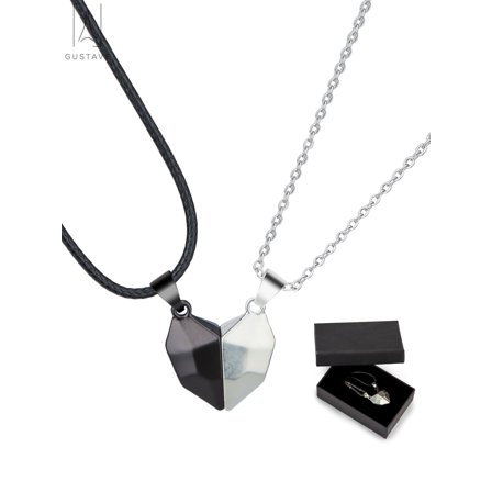 Gustave 2Pcs Lovers Matching Friendship Heart Pendant Couple Magnetic Heart Necklace Two Souls One Heart Pendant Jewelry Gift