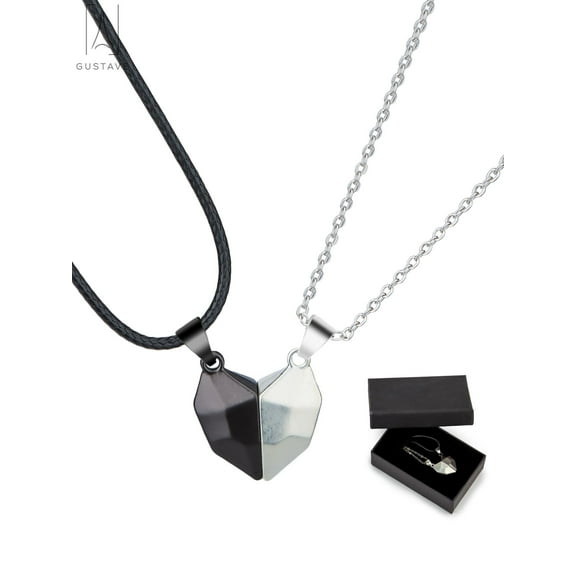 Gustave 2Pcs Lovers Matching Friendship Heart Pendant Couple Magnetic Heart Necklace Two Souls One Heart Pendant Jewelry Gift