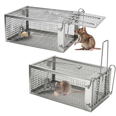Gustave 2Pcs Rat Trap Cage Humane Mouse Traps Animal Pest Mouse Control Bait Catch - 11x5.5x4.3 inch