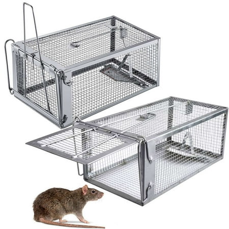 Gustave 2Pcs Rat Trap Cage Humane Mouse Traps Animal Pest Mouse Control Bait Catch -11*5.5*4.3 inch