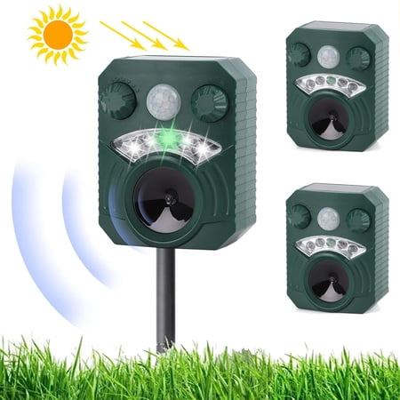 Gustave 2Pcs Solar Powered Animal Repellent Waterproof Ultrasonic Pest Repeller Outdoor Cat Dog Squirrel Deterrent with Motion Sensor & LED Flashing Light for Farm Garden Yard