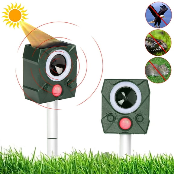Gustave 2Pcs Solar Ultrasonic Animal Repeller Outdoor Waterproof Pest Squirrel Repellent Animal Deterrent Devices with Motion Sensor & LED Flashing Light for Farm Garden Yard