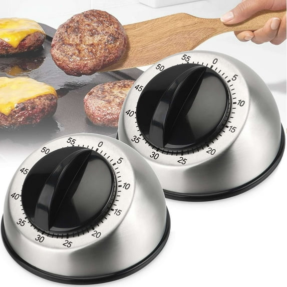 Gustave 2Pcs Stainless Steel Countdown Timer 60 Minute Mechanical Visual Timer Kitchen Cooking Timers with Loud Alarm for Home Office Study Baking