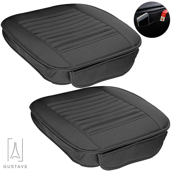 Gustave 2Pcs Universal Car Seat Cushion, Breathable Car Front Seat Pad with PU Leather Bamboo Charcoal Car Seat Protector for Auto Supplies Office Chair "Black"