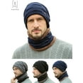 thumbnail image 1 of Gustave 2Pcs Winter Beanie Hat Scarf Set Warm Knit Hat Thick Knit Skull Cap for Men Women Thermal Fluffy Knitted Cap Neck Warmer Headwear "Navy", 1 of 6