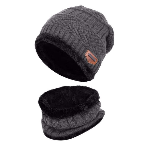 Gustave 2Pcs Winter Hat Scarf Set Lined Skull Cap Warm Knitted Beanie Hat for Men Women Kids "Gray"
