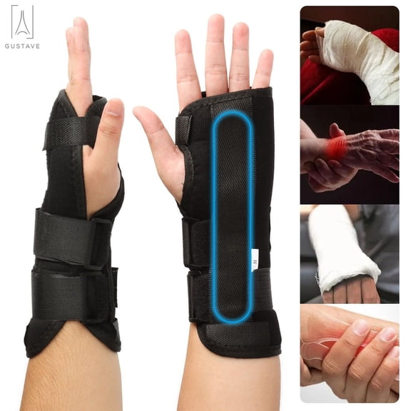 Gustave 2pc Breathable Wrist Brace Support Carpal Tunnel Splint Sprain Forearm Band Straps Adjustable Hand Support for Injuries, Wrist Pain, Sprain, Sport (Left+Right)