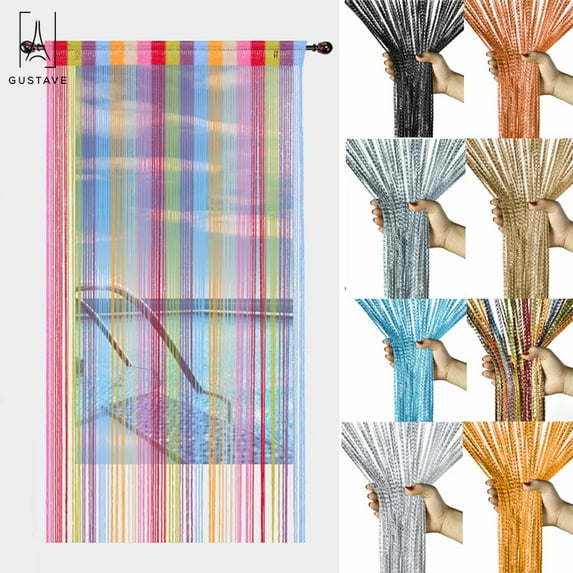 Gustave 3.3FT * 6.6FT Door String Curtain Wall Panel Fringe Window Room Divider Glitter Tassel Screen Ribbon Curtains for Wedding Home Party Decor "Black"