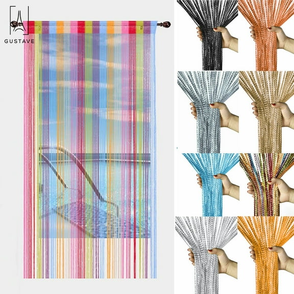 Gustave 3.3FT * 6.6FT Door String Curtain Wall Panel Fringe Window Room Divider Glitter Tassel Screen Ribbon Curtains for Wedding Home Party Decor "Blue"