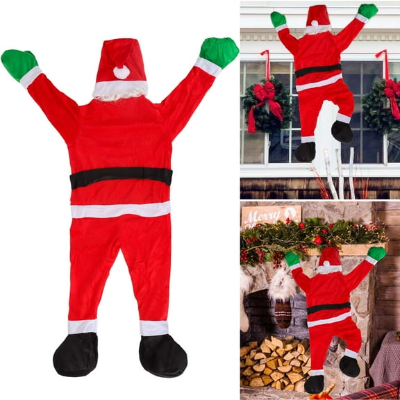 Gustave 3.6ft Christmas Hanging Santa Claus Decoration Climbing Santa Claus Suit Large Xmas Tree Hanging Ornaments for Outdoor Indoor Holiday Party Home Door Roof Yard Decor