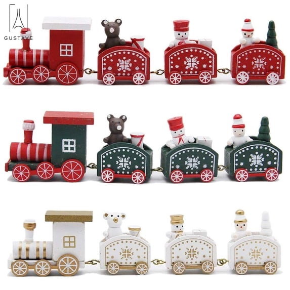 Gustave 3 PCS Christmas Wooden Train Decor Set Christmas Train Toy for Christmas Party Gift Xmas Festival Ornament Home Decor "Green & Red & White"