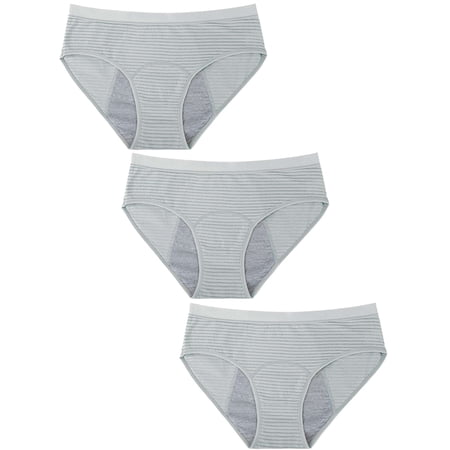 Gustave 3 Pack Cotton Period Underwear for Women Leakproof Menstrual Panties Comfort Breathable Hipster Briefs Underwear for Teen Girls "Gray, L"
