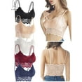 thumbnail image 1 of Gustave 3 Pack Lace Bralettes for Women Padded Lace Bandeau Bra V Neck Spaghetti Strap Camisole Floral Crochet Cami Crop Tops, 1 of 8