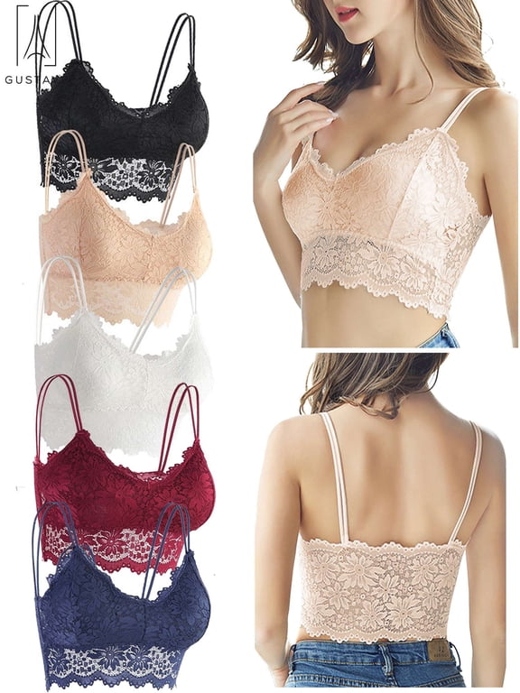 3 Pack Lace Bralettes for Women Padded Lace Bandeau Bra V Neck Spaghetti Strap Camisole Floral Crochet Cami Crop Tops