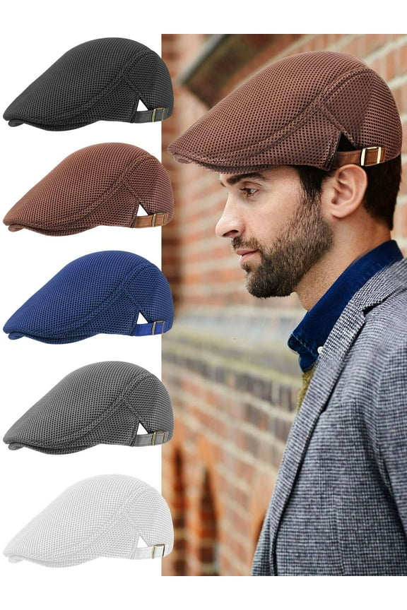 3 Pack Men Mesh Newsboy Hats Summer Breathable Flat Caps Adjustable Flat Beret Cap Vintage Gatsby Cabbie Driving Hunting Hat