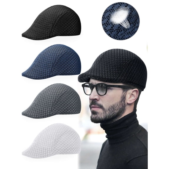 Gustave 3 Pack Mesh Newsboy Hats Flat Cap for Men Breathable Summer Caps Ivy Gatsby Cabbie Driving Hats Casual Beret Hat
