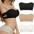 thumbnail image 1 of Gustave 3 Pack Strapless Bandeau Bra for Women Non-Slip Silicone Wireless Padded Bras Cut Out Cross Back Tube Top Bralette, L, 1 of 7