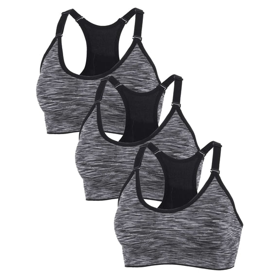 Gustave 3-Pack Women's Seamless Active Keyhole Mesh Racerback Sports Bra High Impact Padded Bras Workout Fitness Running Yoga Crop Tops "Black, XL"