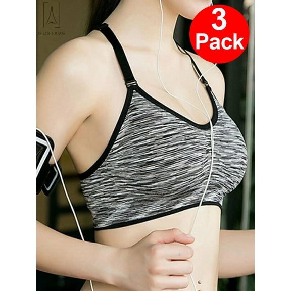 Gustave 3-Pack Women's Seamless Active Keyhole Mesh Racerback Sports Bra High Impact Padded Bras Workout Fitness Running Yoga Crop Tops "Black, XL"