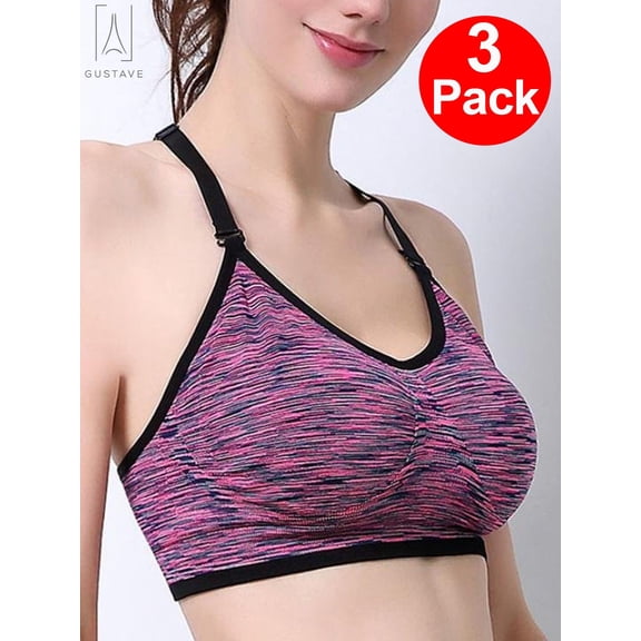 Gustave 3-Pack Women's Seamless Active Keyhole Mesh Racerback Sports Bra High Impact Padded Bras Workout Fitness Running Yoga Crop Tops "Red, M"