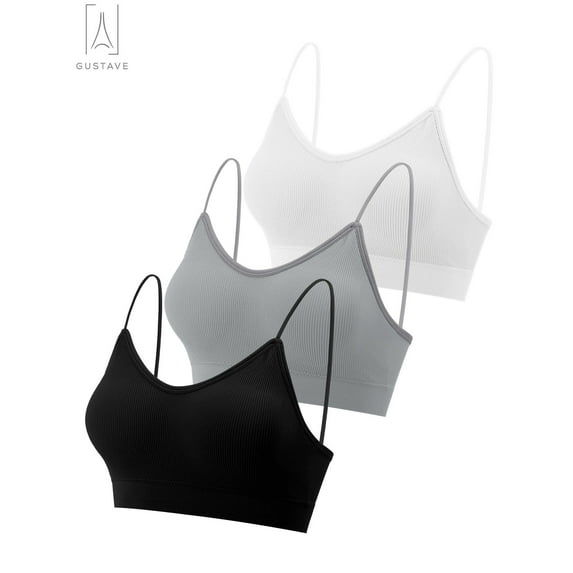Gustave 3-Pack Women's Seamless Cami Bra V Neck Padded Bralette Spaghetti Strap Pullover Style Bras Tank Top Wire Free "Size L"
