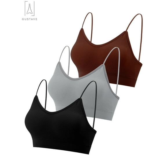 Gustave 3-Pack Women's Seamless Cami Bra V Neck Padded Bralette Spaghetti Strap Pullover Style Bras Tank Top Wire Free "Size L"