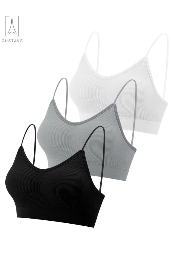 3-Pack Women's Seamless Cami Bra V Neck Padded Bralette Spaghetti Strap Pullover Style Bras Tank Top Wire Free "Size XL"