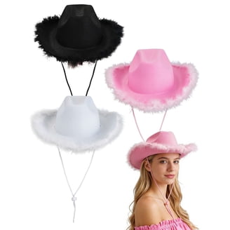 Ladies Pink Felt Cowgirl Hat with Feather Trim Western Felt Tiara Feathers Sombrero Pink Cowgirl Hats main image 4
